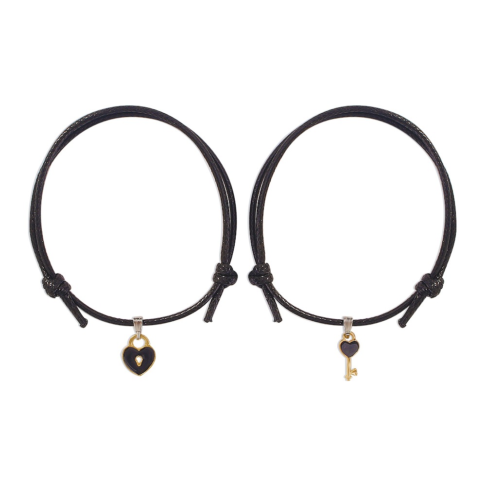 Cross-border Simple Bracelet Couple Love Key One Pair Rope Pu Adjustable Alloy Bracelet display picture 7