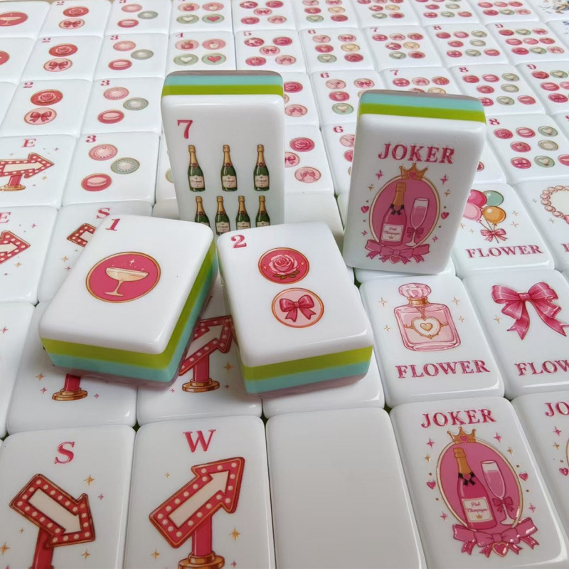 Pink Champagne Party Women's Mahjong, Cross-Border Acrylic Mahjong, Festive Atmosphere Commemorative Edition Mahjong Set