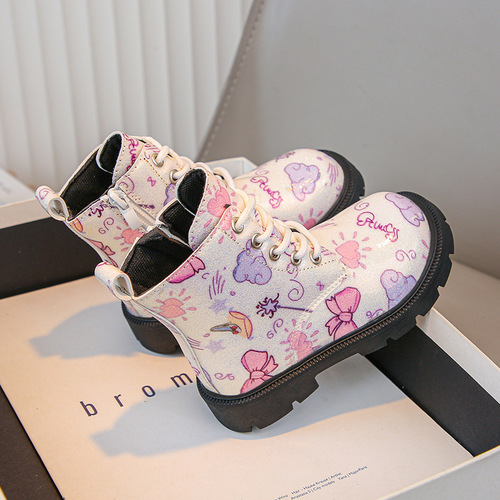 Girls' Martin Boots Autumn/Winter Print Soft Sole Princess Boots Short Cylinder Fashion Boots for Girls and Boys, Size: Medium to Large