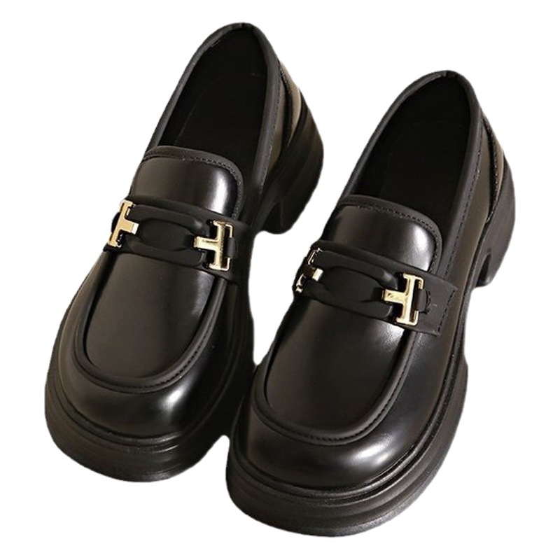 2024 nuevos zapatos de cuero británicos de suela gruesa mary jane mocasines que aumentan la altura de las mujeres de moda casual de todo fósforo zapatos de mujer de suela blanda