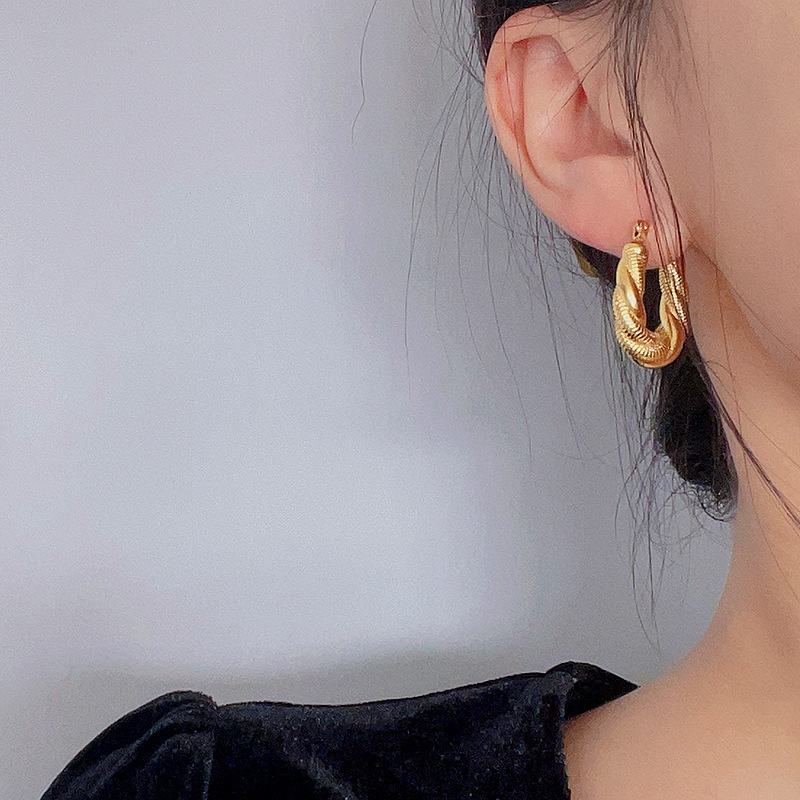 21g Weight 18K Gold Plated Plating Material Earrings Classification 1 Pair Fashion Twist Plating Titanium Steel 18k Gold Plated Earrings