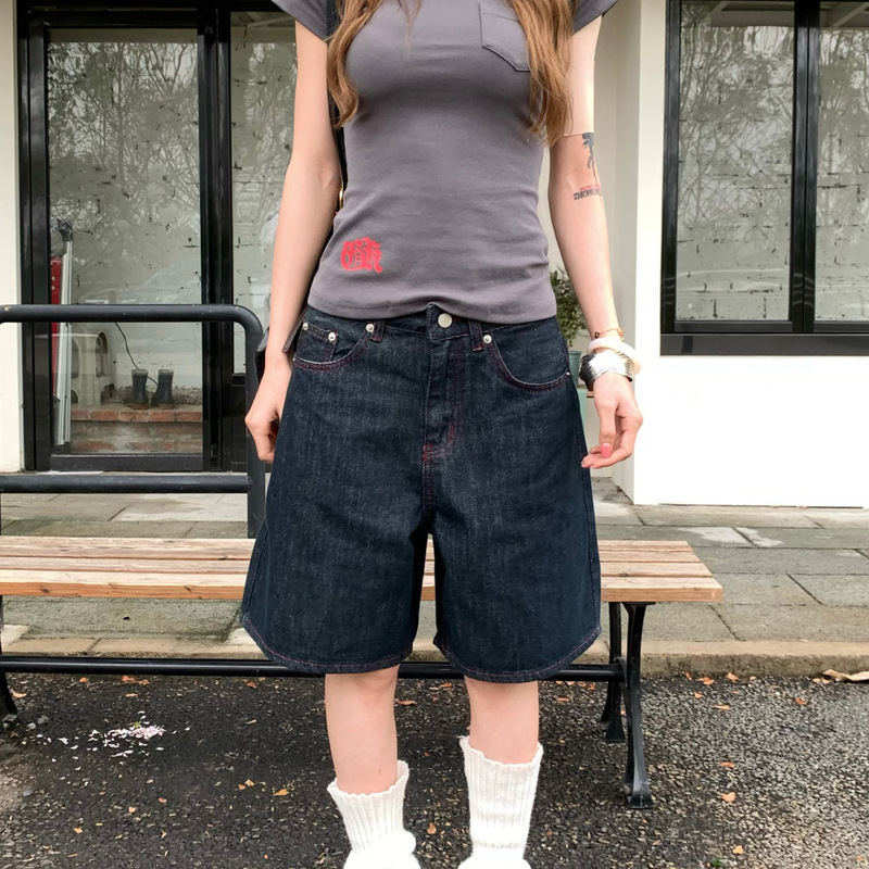 American retro washed unisex straight-leg mid-length pants for men and women, new summer style, loose and versatile straight-leg denim shorts American retro washed unisex straight-leg mid-length pants for men and women, new summer style, loose and versatile straight-leg denim shorts