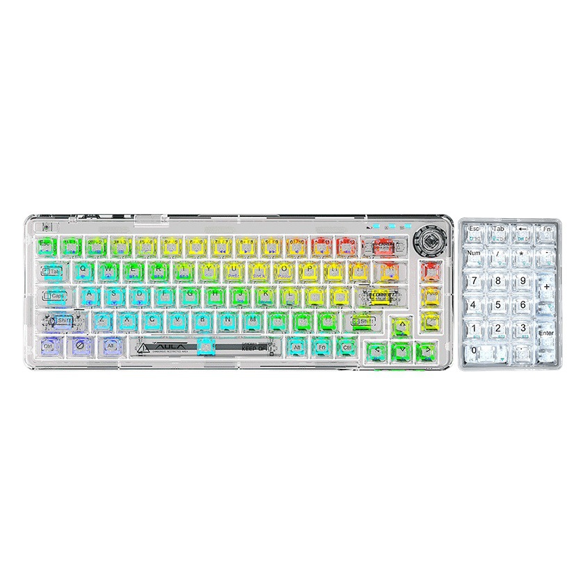 Teclado Mecánico Personalizado Transparente AULA/Wolf Spider, Bluetooth Inalámbrico de Tres Modos, RGB Personalizable, Intercambiable en Caliente