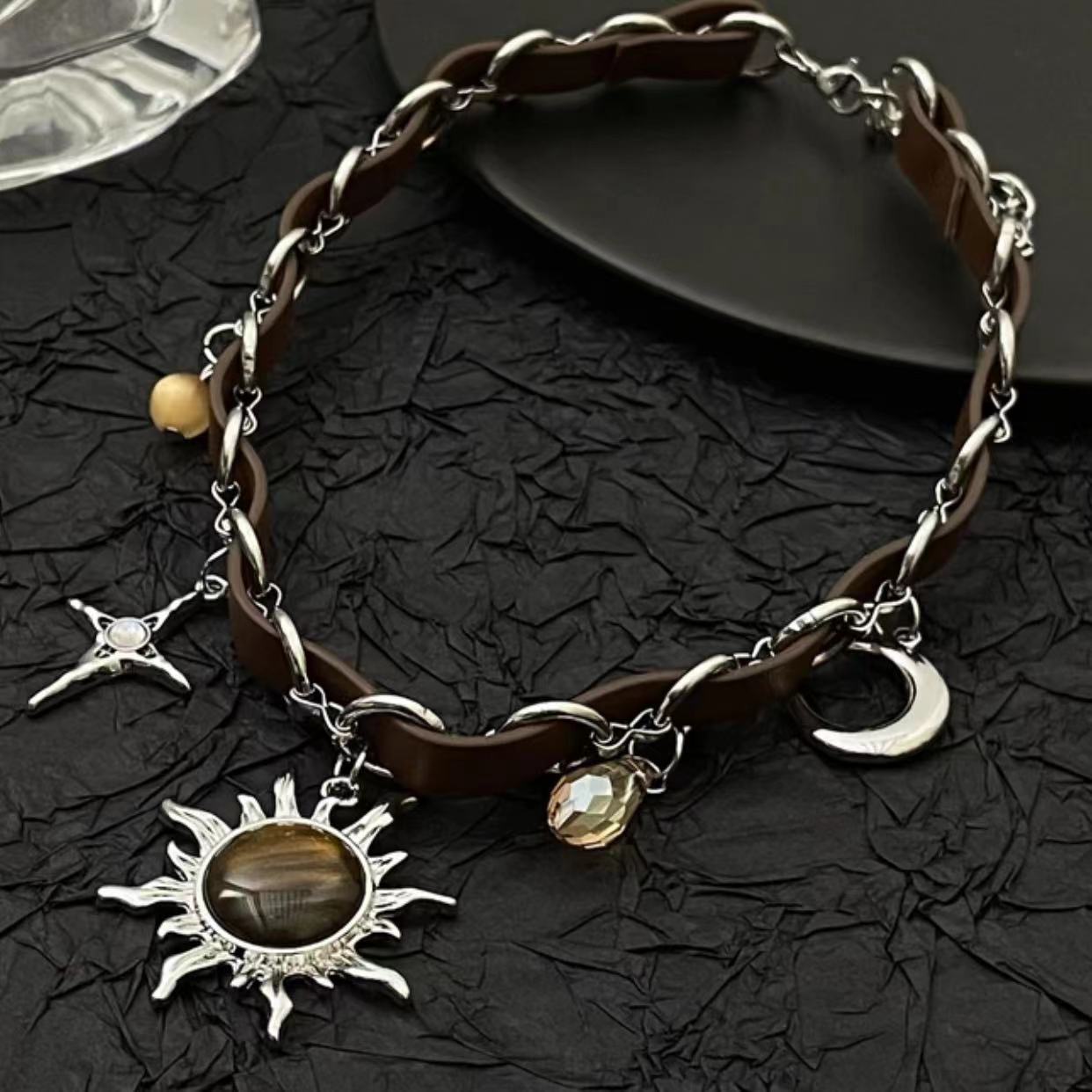 40g Weight Punk Cross Sun Moon Alloy Choker Wholesale