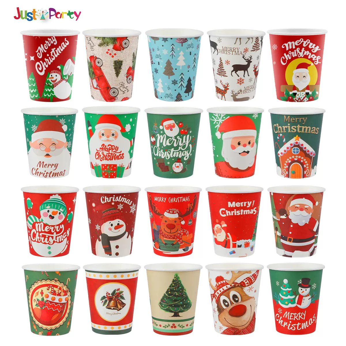 圣诞节纸杯一次性杯子家用加厚水杯奶茶咖啡热饮杯节日派对用品