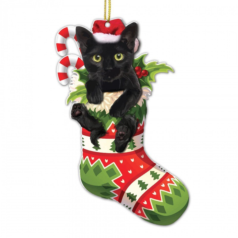 Creativo transfronterizo nuevo 20223 negro gato expresión divertida casa árbol de Navidad decoraciones adornos de acrílico colgante image 7