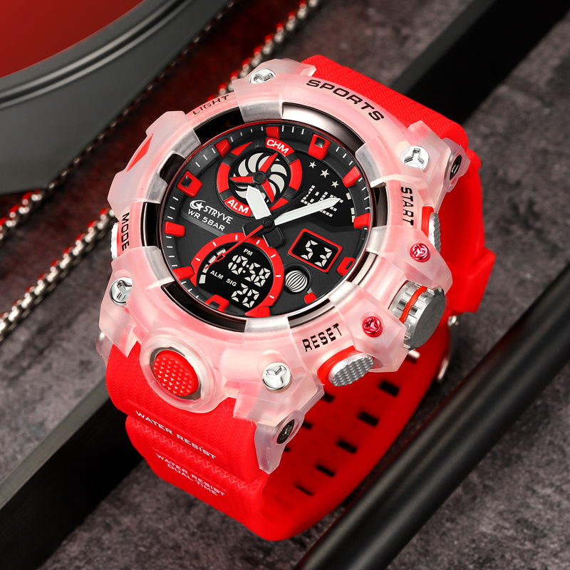 Reloj deportivo para hombre STRYVE de generación transfronteriza Correa transparente multifunción sincronización alarma luminosa reloj de Estudiante