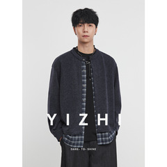 亦止时尚休闲混纺衬衫假两件毛衣男秋季百搭圆领拼接毛衣外套男