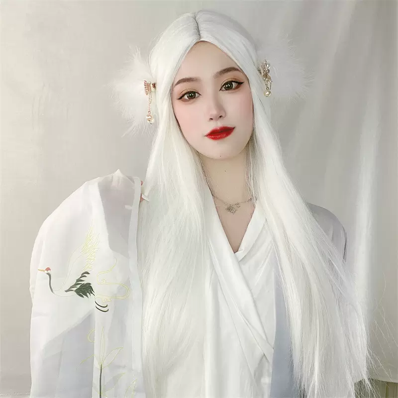 伪娘假发男动漫cosplay中分长直发古装汉服齐腰长发染色化纤头套