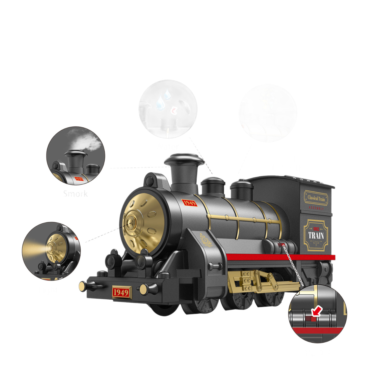 Venta rápida transfronteriza explosiva juguetes de pista de Navidad eléctricos clásicos vapor spray tren tren de música vagón