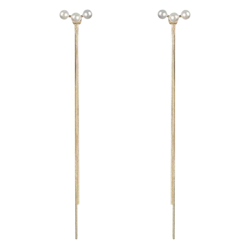 Pendientes de borla de perlas de dos piezas para mujeres al por mayor elegante borla larga cara adelgazante 925 pendientes de aguja de plata