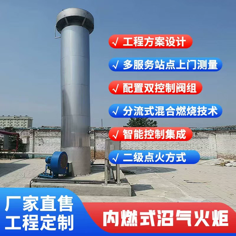 Комплексное обслуживание системы горелок на биогазе для крупного мусоросжигательного завода: очистка выхлопных газов горелок объемом 300 кубических метров.