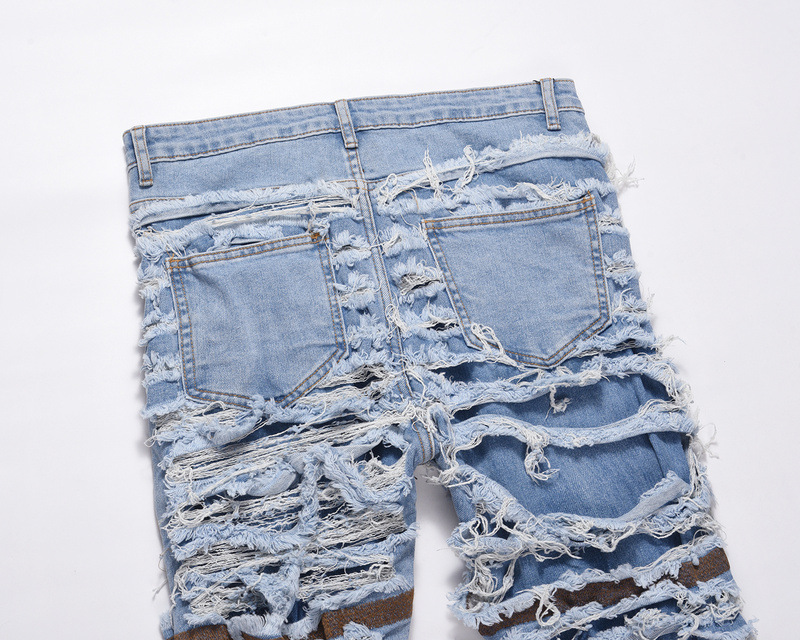 Abbigliamento maschile high street ins stesso retrò lavato vecchio buco ginocchio foderato baffi di gatto jeans dritti usurati_voghion.com