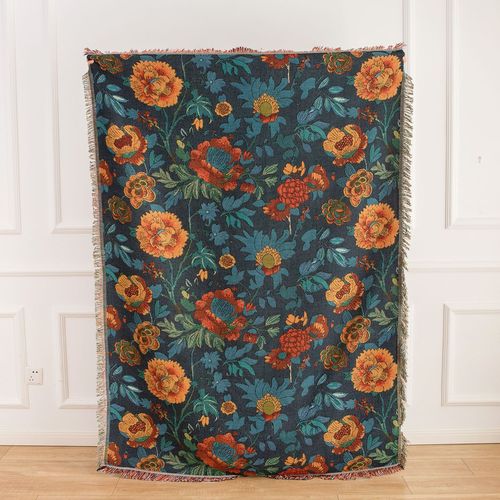 Sunset coral retro multifunctional throw blanket illustration American sofa cushion double-sided tassel sofa cover sofa towel