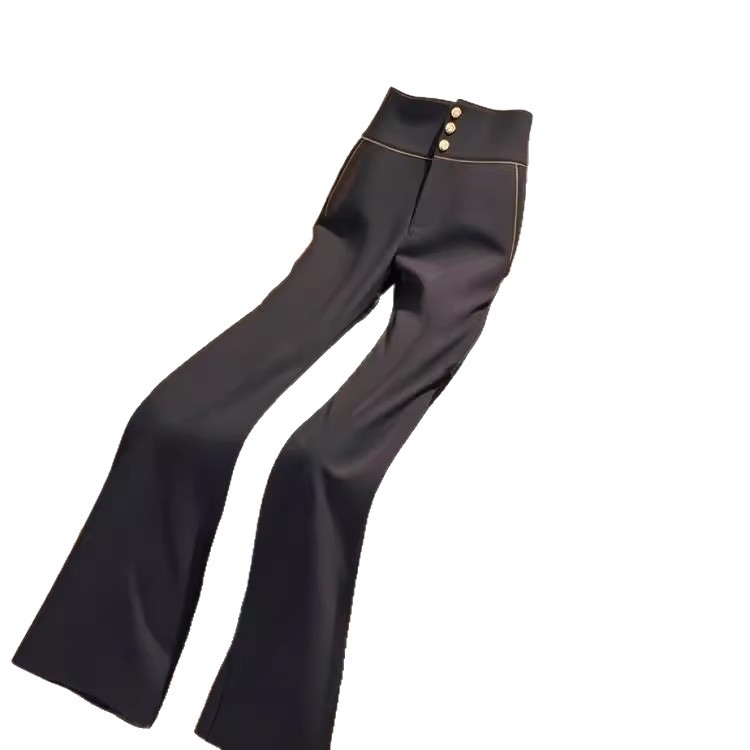 Black Women's Pants Trendy Relaxed High-Waisted Slimming Straight Leg Slightly Flared Design Perfect For Spring 2025_voghion.com