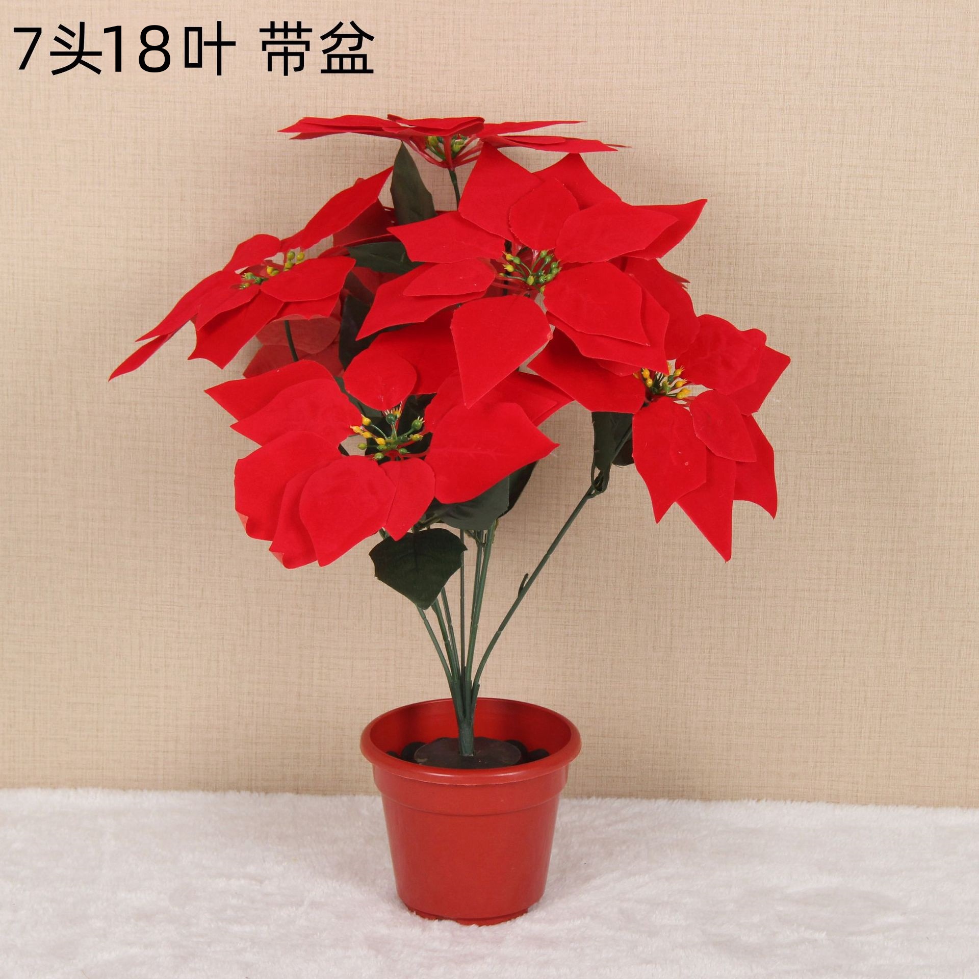 Flor de Pascua artificial bonsai 5 flores falsas rojas de Navidad 7 flores de Navidad al por mayor directa de fábrica de apertura de plantas artificiales