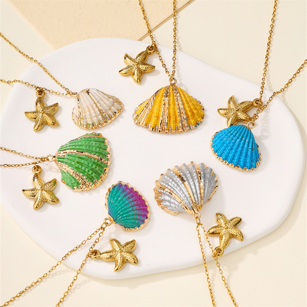 Shell Inlay Material Wholesale Jewelry Simple Style Classic Style Shell 304 Stainless Steel Patchwork Inlaid Shell Pendant Necklace