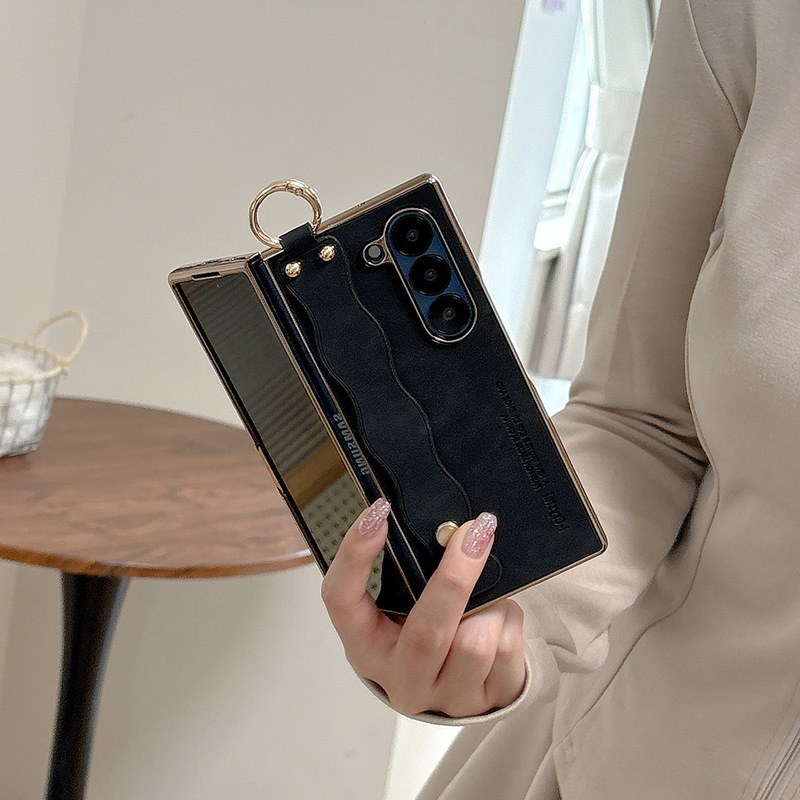 Samsung Z Fold3/4/5/6 携帯電話ケース リストバンド ウェーブ落下防止 ビジネス レザー保護カバーに適しています。|undefined