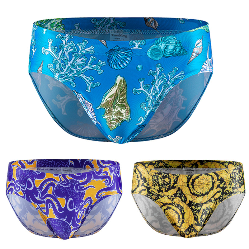 European Size New Luxury Men's Briefs Swim Trunks Sexy Bulge Lace-Up Fashion Print Sports Quick-Dry Wholesale