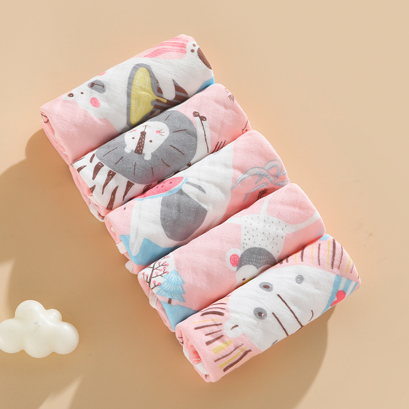 Toallas cuadradas tipo A gaza de algodón absorbente de agua transpirable impresión de lavado facial toallas cuadradas toallas para niños recién nacidos
