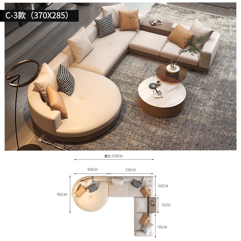 Sala de estar de lujo ligero gran piso plano estilo italiano minimalista sofá de cuero Connery diseñador de villa arco sofá de forma especial image 15