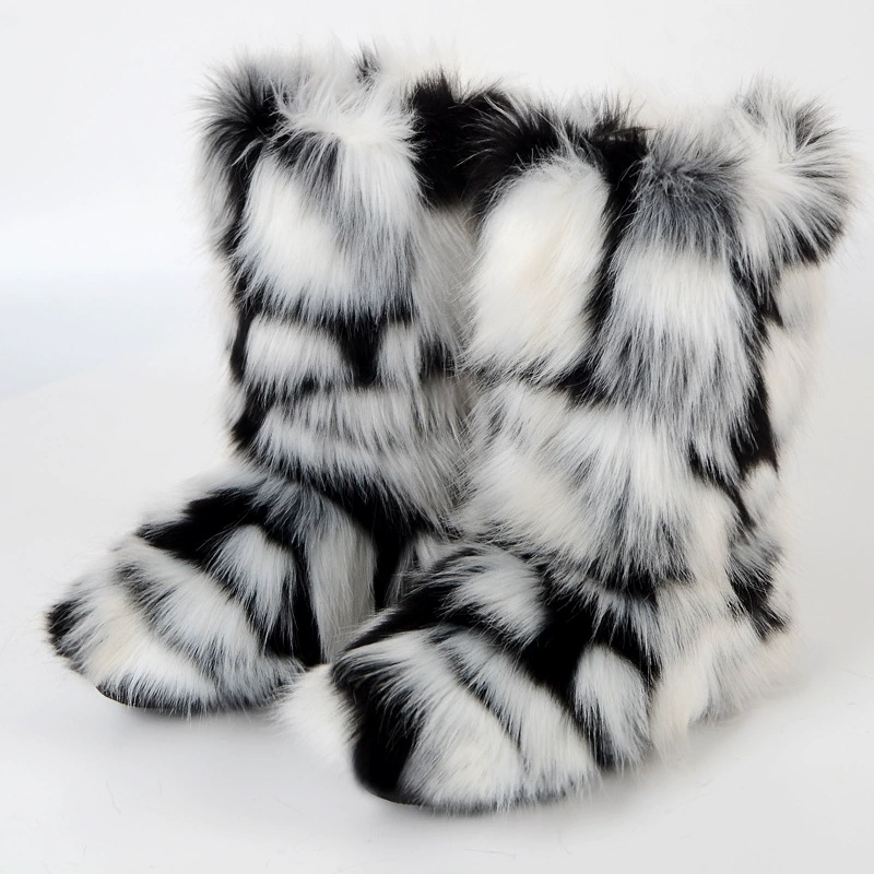 Mid‑calf warm boots, European style, high‑quality faux‑fur mid‑length, sizes 36–46