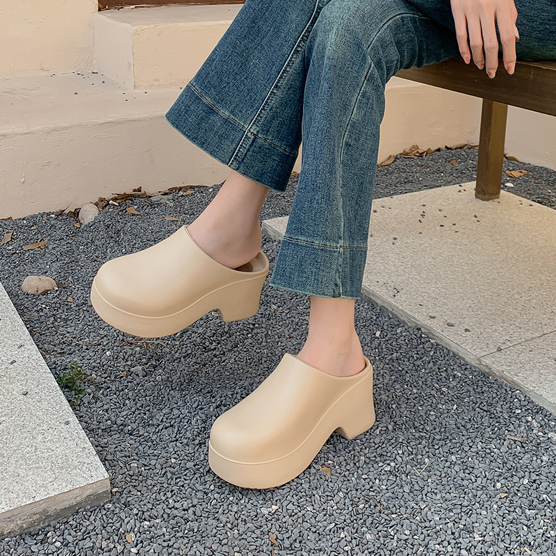 Slippers European and American Ins High Heels Eva Half-Pack Cool High Heels Women's Popular Outdoor Baotou Mule Boots Are Comfortable and Versatile