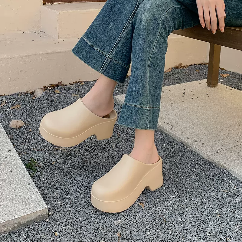 拖鞋欧美ins高跟鞋EVA半包凉高跟女士网红户外包头穆勒靴舒适百搭