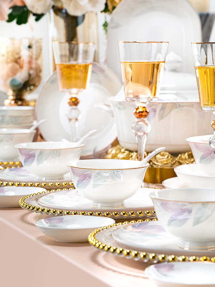 2025 New Bowl and Dish Set for Home Use, High-Value Housewarming, Jingdezhen Ceramic Tableware, Bowl, Plate and Chopsticks Combination