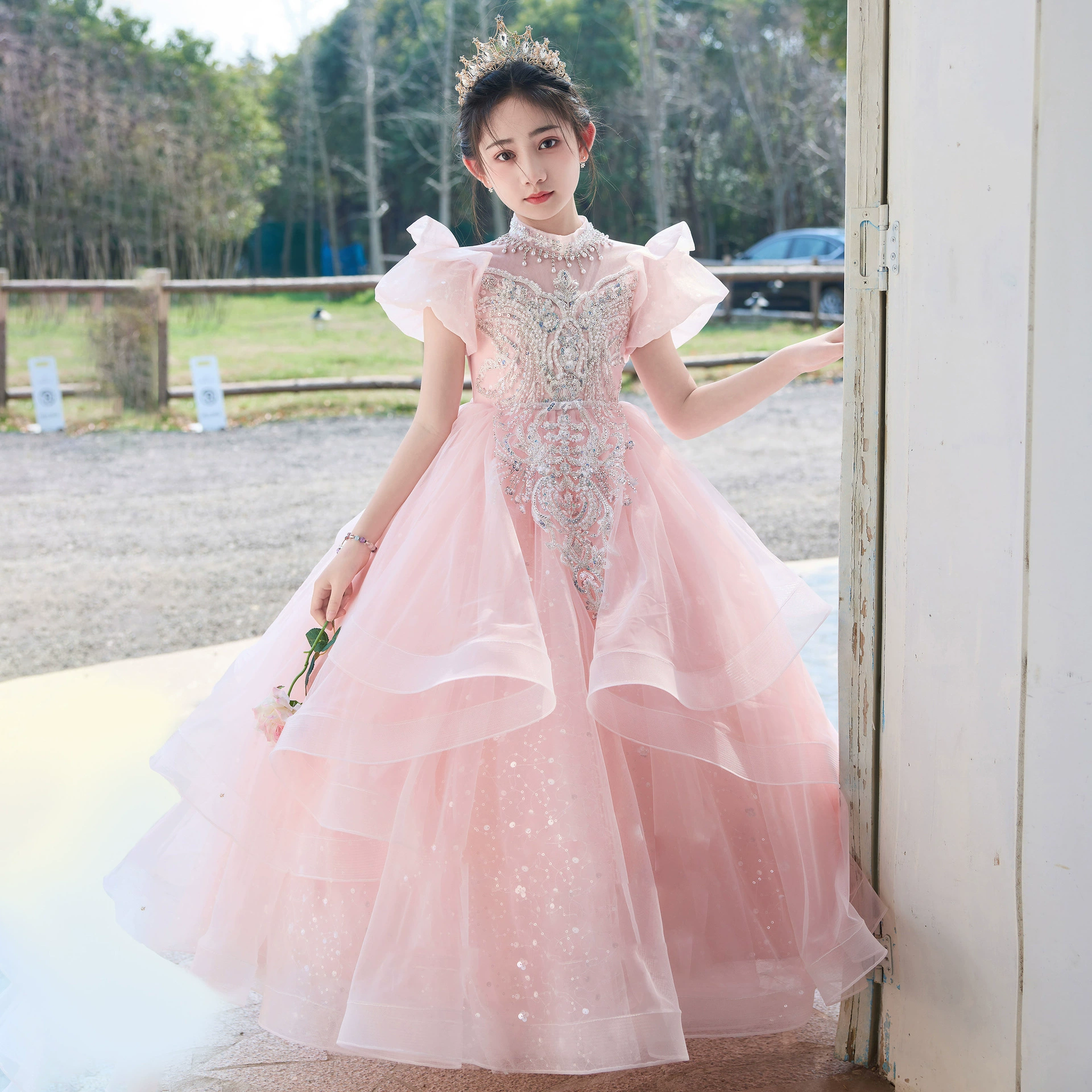 Красивое розовое платье для девочки, платье принцессы, элегантное доступное роскошное нишевое платье для девочек, детское фортепиано для выступлений