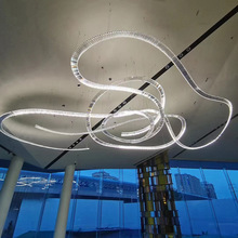 304不锈钢长条K9水晶异形飘带LED大吊灯别墅客厅挑空复式楼工程灯