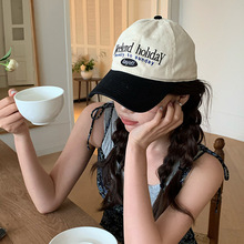 韩国ins棒球帽刺绣字母黑白拼接撞色显脸小鸭舌帽子女2024新款
