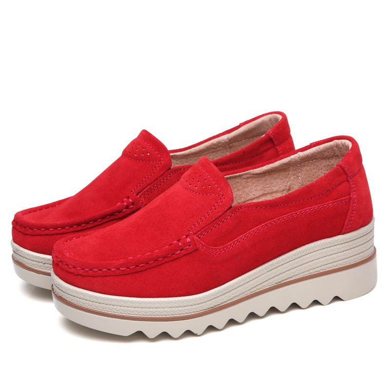 Zapatos de plataforma nuevos de primavera 2018 para mujer, zapatos sin cordones con suela gruesa, zapatos casuales de cuero suave para mamá, zapatos de talla grande