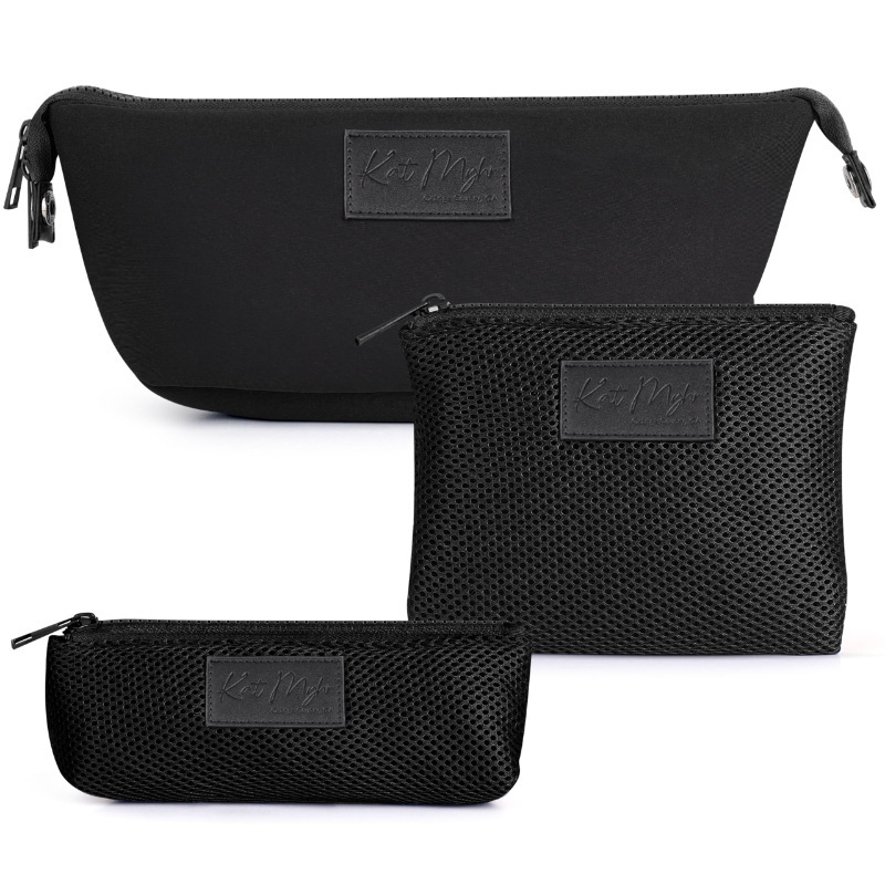Neoprene Washable Travel Cosmetic Bag Set, 2 Breathable Zipper Mesh Bags, Waterproof Travel Toiletry Bag, Cross-Border