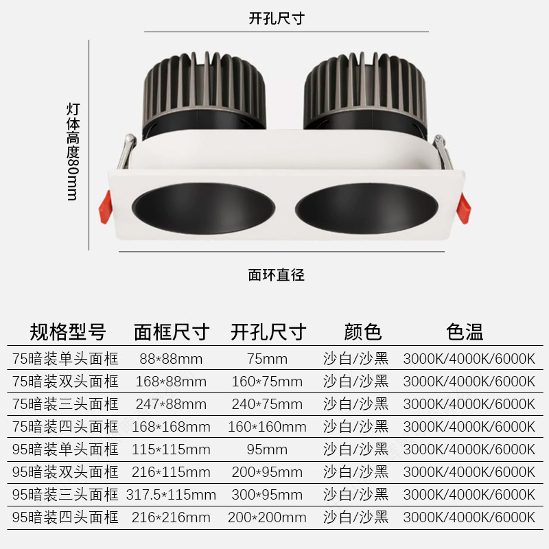 Spotlight pequeña colina de doble cabeza lámpara de rejilla empotrada antideslumbrante hogar comercial Full Spectrum COB lámpara de techo lámpara de cubo