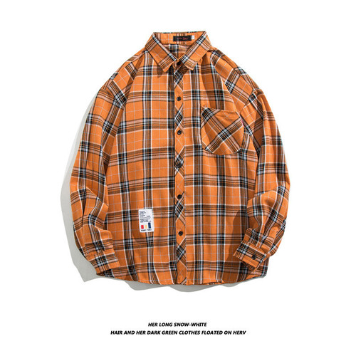 Fashion trend retro men's plaid shirt Hong Kong style temperament casual cardigan shirt long-sleeved lapel shirt wholesale