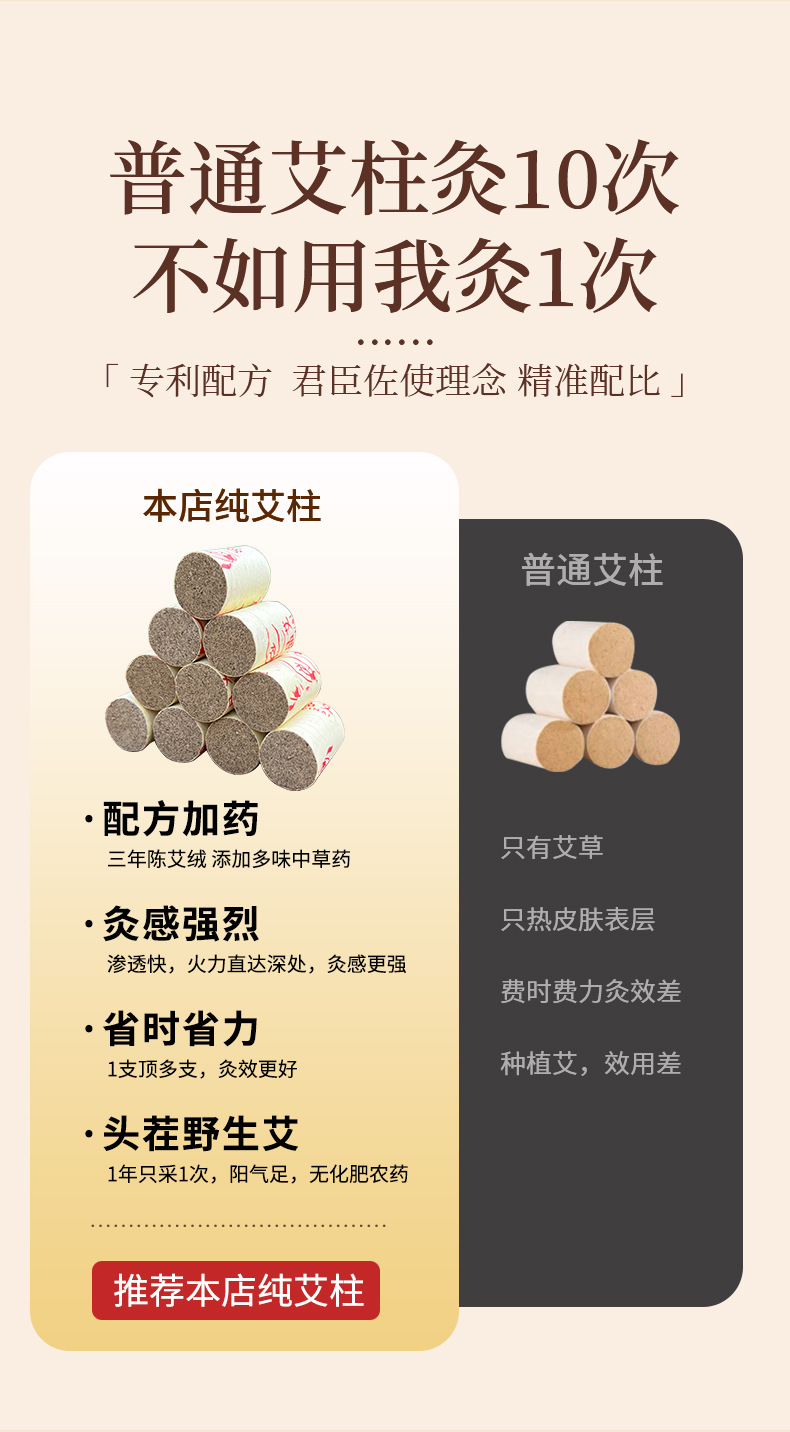 Moxa Sticks Ai Zhu 纯艾柱 Artemisia argyi Moxibustion Rolls for Whole Body Warming 54 Count Box key features