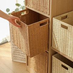 家庭用格子キャビネット収納バスケット雑物編み収納ボックス玩具雑物リビング収納ボックス籐編み収納バスケット