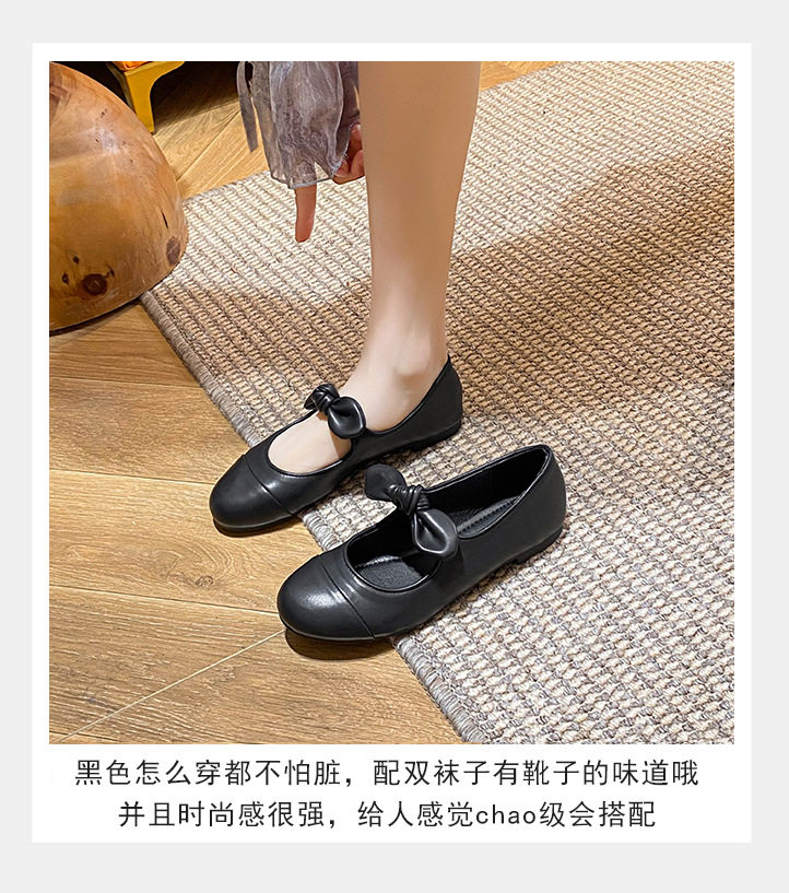Giày búp bê nữ mũi tròn thắt nơ, đế bằng gót thấp — Màu trắng sữa, mơ đen, đen chi tiết 16