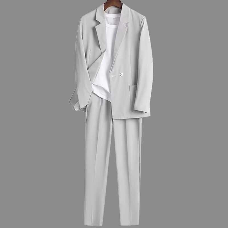 Summer Suit Trousers 2-Piece Suit Loose Korean Style Handsome Young Men Business Suit Jacket Trousers Thin Section