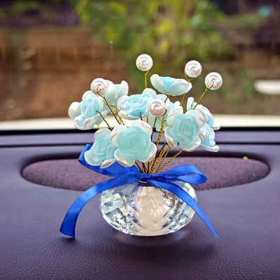 High-end ribbon crystal flower: Car ornaments - crystal-lake-blue-rose
