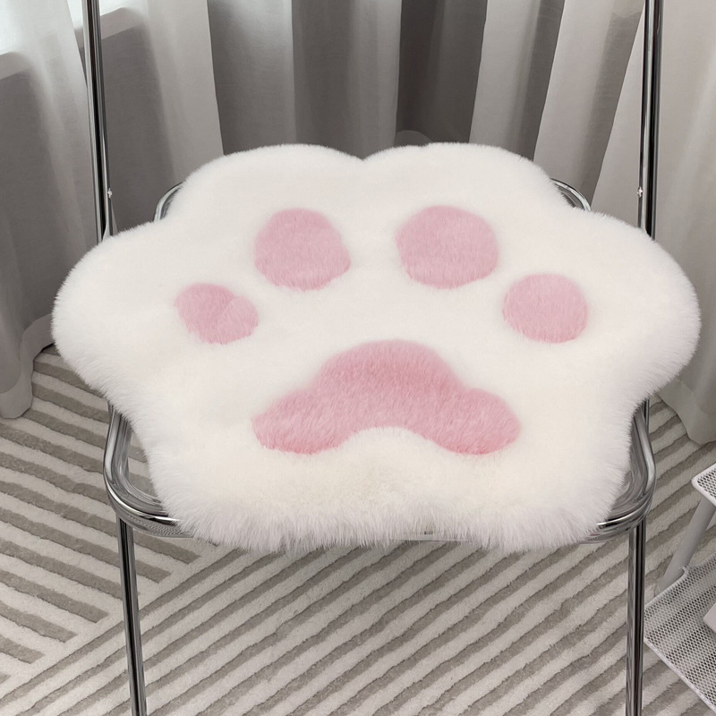 澳鑫浩 Cute Cat Paw Chair Cushion Small Footprint Seat Cushion Floor Mat (Car Carpet) - whitepink-cat-paw-short-hair-4040cm