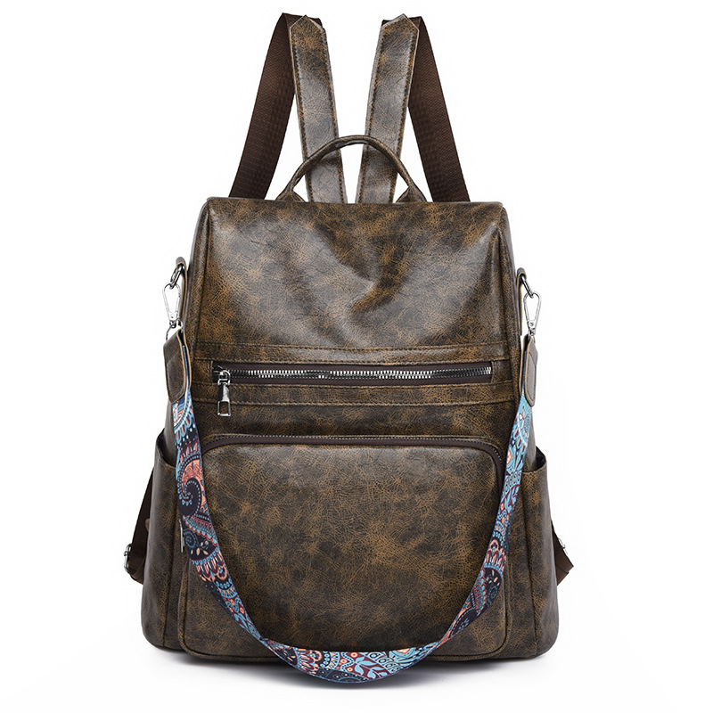 Especial transfronteriza 2024 Nueva Mochila de cuero suave de las mujeres del estilo coreano mochila de viaje antirrobo multifuncional retro de moda