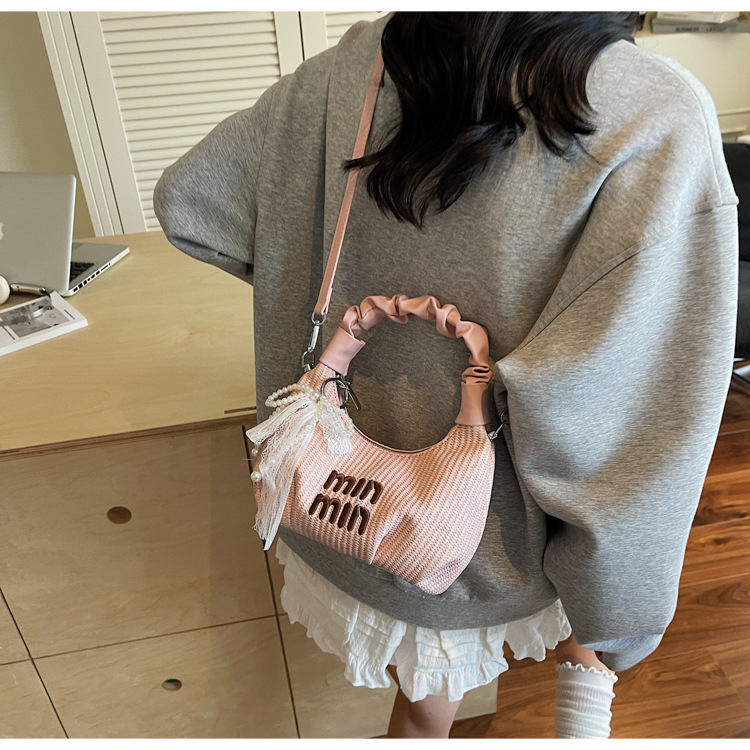 2025 Pleated handbag for Women's summer, a new niche design, trendy and fashionable, versatile woven single-shoulder crossbody bag undefined