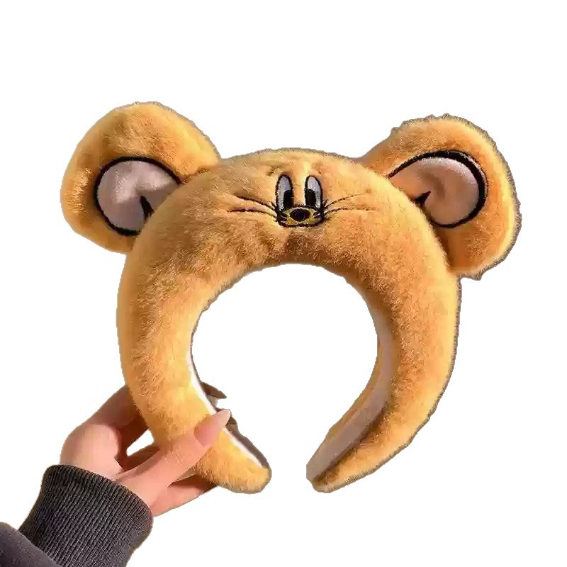 Círculos de dibujos animados banda de pelo para lavar la cara gato y ratón tocado de ojos grandes velcro banda de pelo adorable estudiante tarjeta de pelo al por mayor