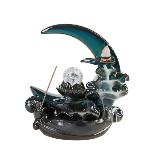 Cross-border Amazon Blue Lotus Pond Moonlight Backflow Incense Burner Home Indoor Aromatherapy Burner Creative Decorative Ceramic Incense Burner