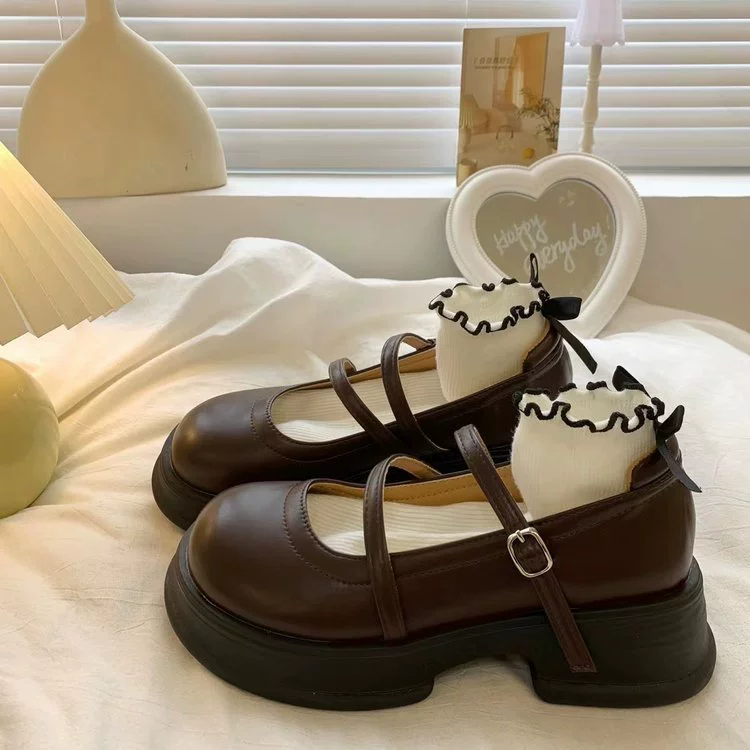 Ins повседневные маленькие кожаные туфли с круглым носком и увеличенной толстой подошвой для женщин, ранняя осень 2021, новые французские туфли Мэри Джейн в стиле ретро