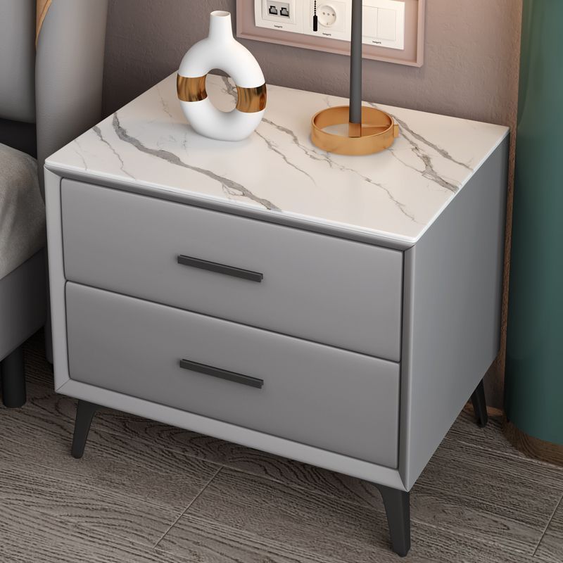 Bedside Table Slate Solid Wood Household Storage Cabinet Internet Celebrity Modern Simple Light Luxury Small Cabinet Leather High-End Storage