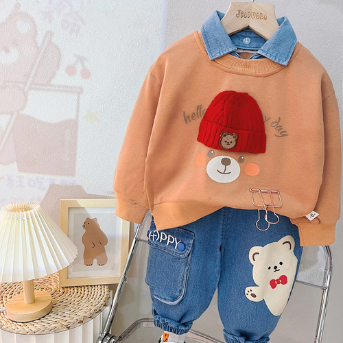 2269 Children's Sweatshirt Set Stylish Middle and Small Children Two-Piece Set Spring and Autumn Season Boys Casual Wear Baby Autumn Outfit Children's Clothing