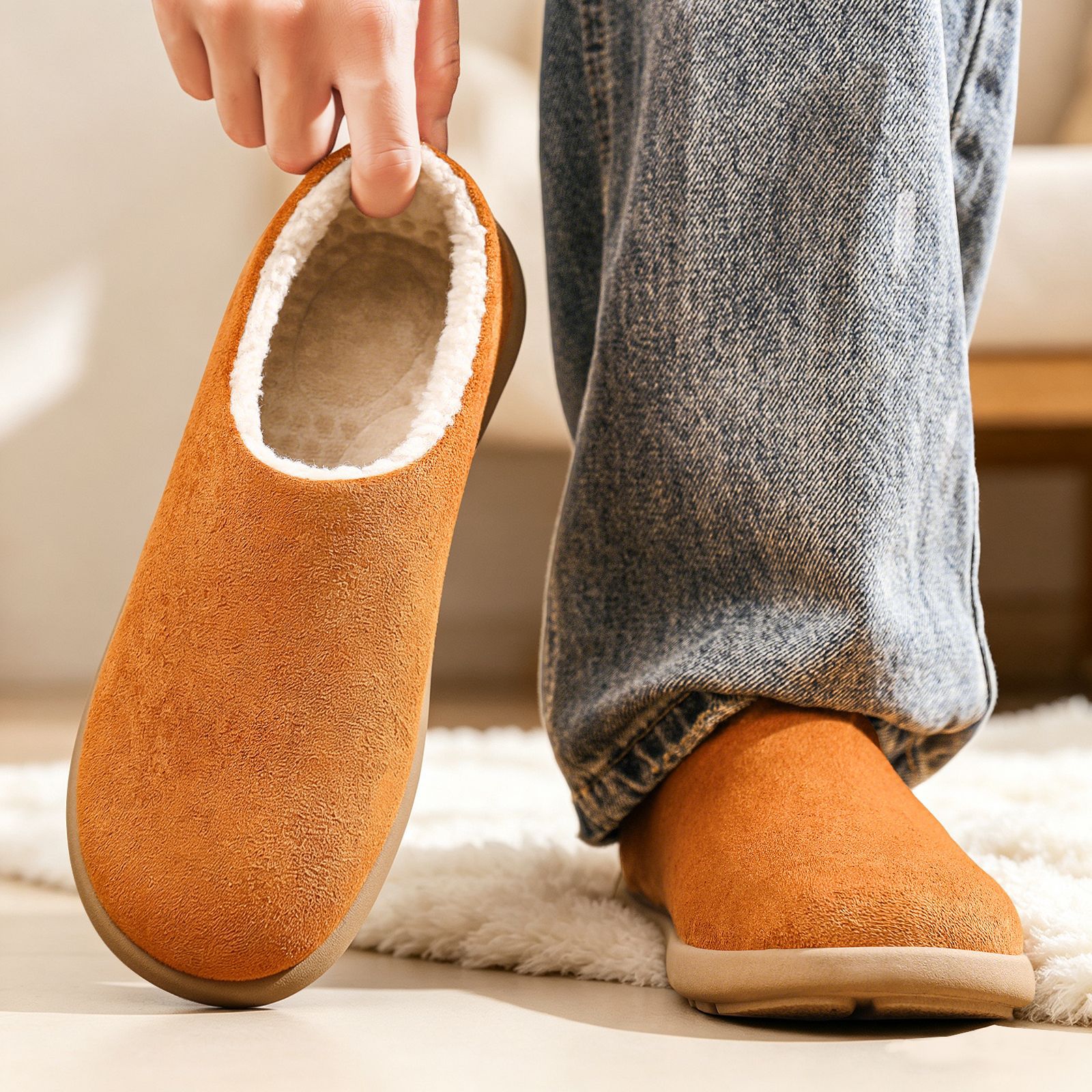 Zapatos de algodón otoño y invierno nuevos zapatos de borcado zapatos de hombre bolsas de cabeza Mueller zapatos de peluche pequeñas botas de nieve cálidas de patata image 1